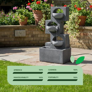Solar Water Feature – Geometric Steps Fountain with LED Lights & Battery Backup