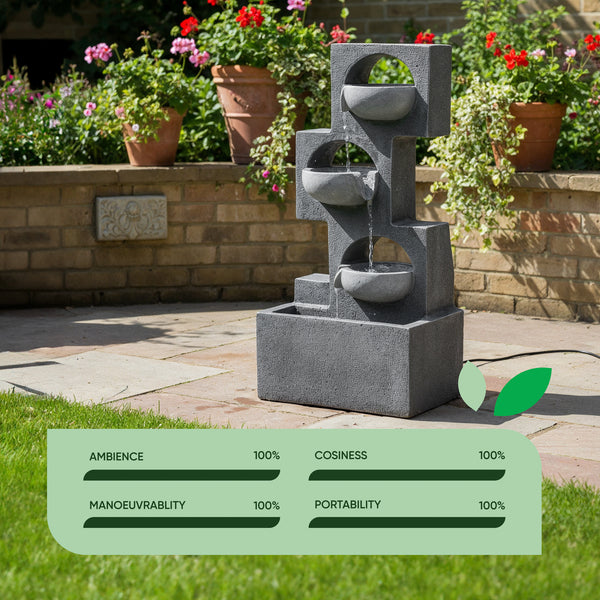 Solar Water Feature – Geometric Steps Fountain with LED Lights & Battery Backup