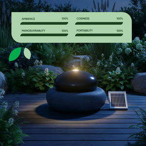 Solar Water Feature – Black Pebble Fountain with LED Lights & Battery Backup