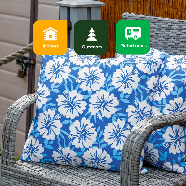 Pair of Outdoor Scatter Cushions – Blue Hawaiian Design