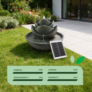 Solar Water Feature – 3 Tier Lotus Fountain with LED Lights & Battery Backup