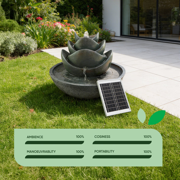 Solar Water Feature – 3 Tier Lotus Fountain with LED Lights & Battery Backup