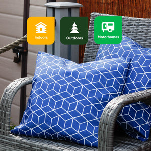 Pair of Outdoor Scatter Cushions – Blue Cube Design