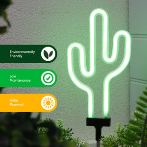 Solar Neon Effect Cactus Stake Light – Green LED Garden Light