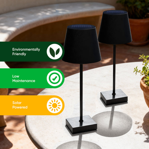 Pack of 2 Solar Table Lamp Light Black – Warm White LED Lamps