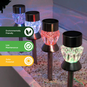 Pack of 4 Solar Round Crystal Stake Lights – Colour Changing LED Garden Lights