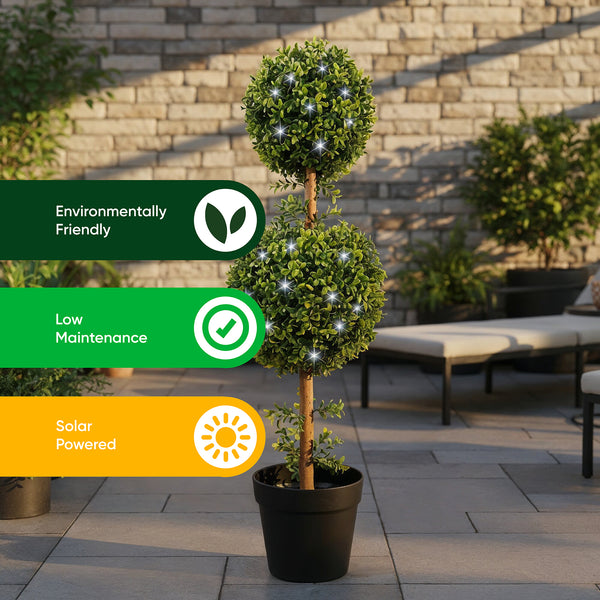Solar Faux Plant – Double Bay Ball Tree in Pot with 100 LED Lights