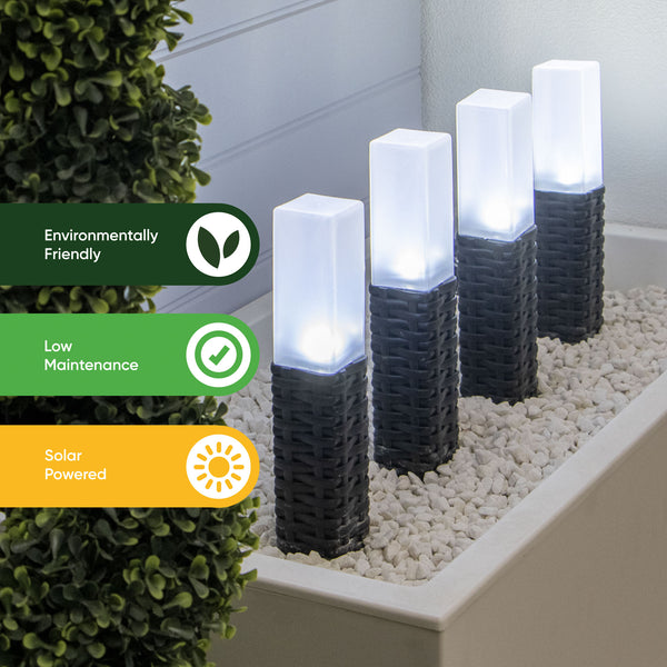 Pack of 4 Solar Stake Lights – Rattan Effect LED Lights