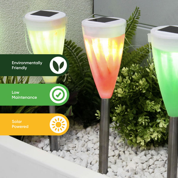 Pack of 4 Colour Changing Solar Stake Lights – Multi-Colour LED Garden Lights