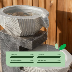 Solar Water Feature – Cascading Rippling Bowls Fountain with LED Lights & Battery Backup