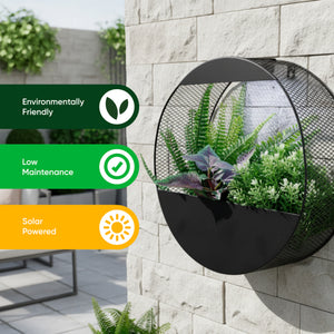 Solar Wall Planter with LED Light – Modern Metal Hanging Planter
