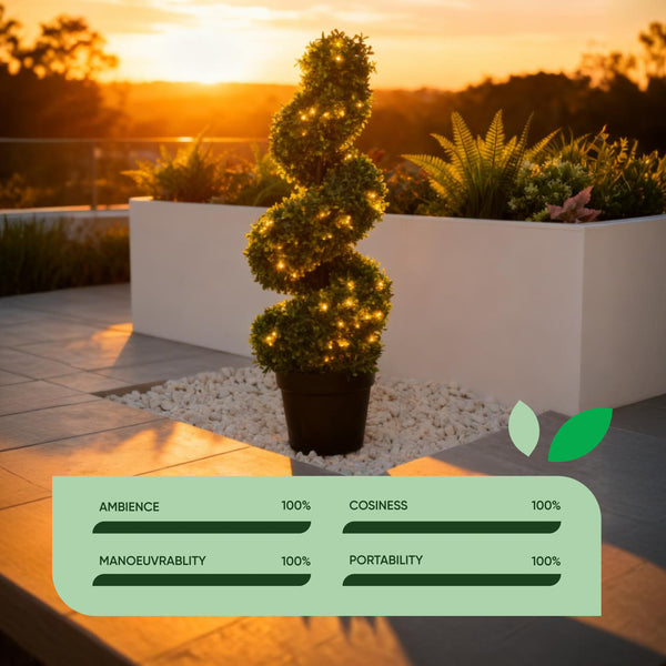 Solar Faux Plant – Twist Topiary Tree in Pot with 100 LED Lights