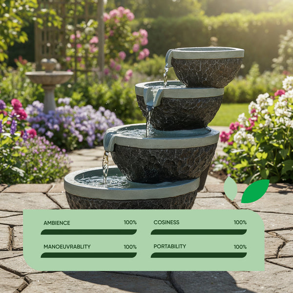 Solar Water Feature – Tiered Cascade Waterfall Fountain with LED Lights & Battery Backup