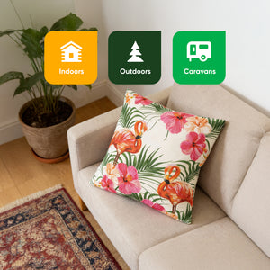 Pair of Outdoor Scatter Cushions – Flamingo Palm Print Design
