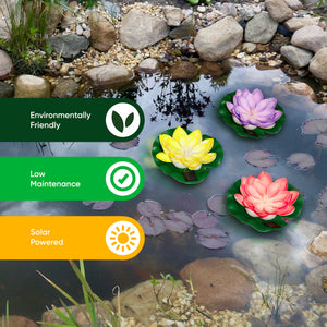 Pack of 3 Solar Floating Lotus Lights – Warm White LED Pond Lights