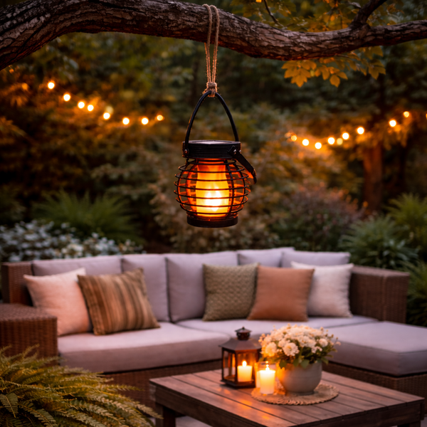 Pack of 3 Solar Hanging Lanterns – Mini Flame Effect LED Lights