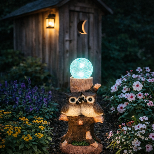 Solar Owl Multi-Colour Ball Light – Colour Changing LED Crackle Globe Garden Ornament