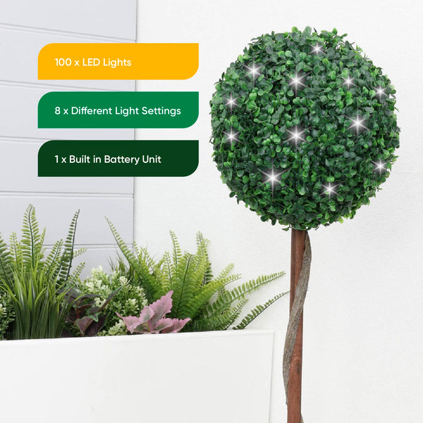 Solar Faux Plant – Bay Ball Tree in Pot with 100 LED Lights