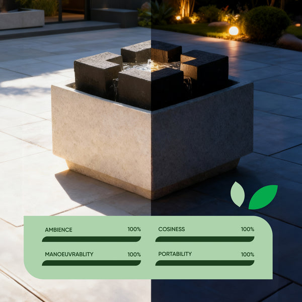 Solar Water Feature – Granite Oasis Fountain with LED Lights & Battery Backup