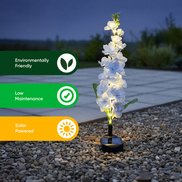 Blue Delphinium Solar Stake Light – 20 Warm White LED Garden Light