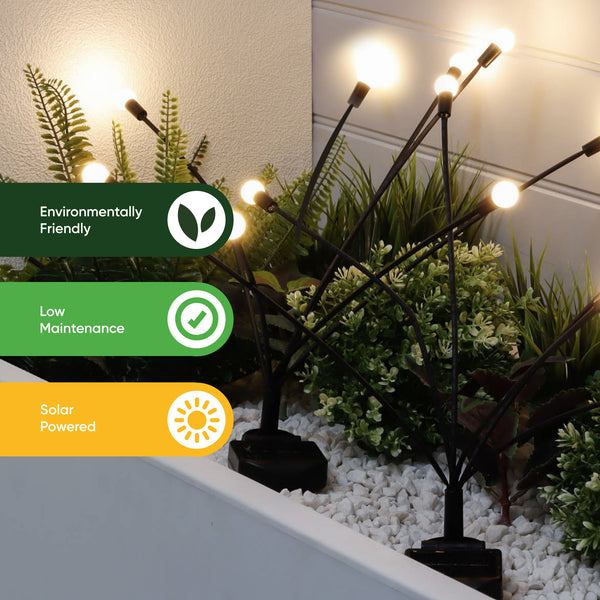 Pack of 2 Solar Firefly Stake Lights – Warm White LED Garden Lights