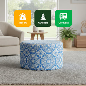 Outdoor Pouf Ottoman – Jacquard Blue Inflatable Footstool