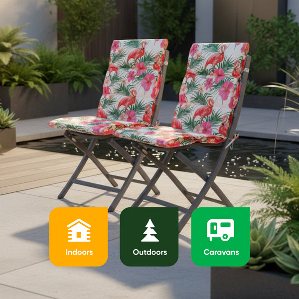 Pair of Outdoor Seat Cushions – Flamingo Full Length Chair Pads