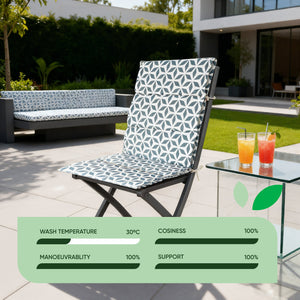 Pair of Outdoor Seat Cushions – Geo Grey Full Length Chair Pads
