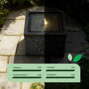 Solar Water Feature – Stacked Stone Fountain with LED Lights & Battery Backup