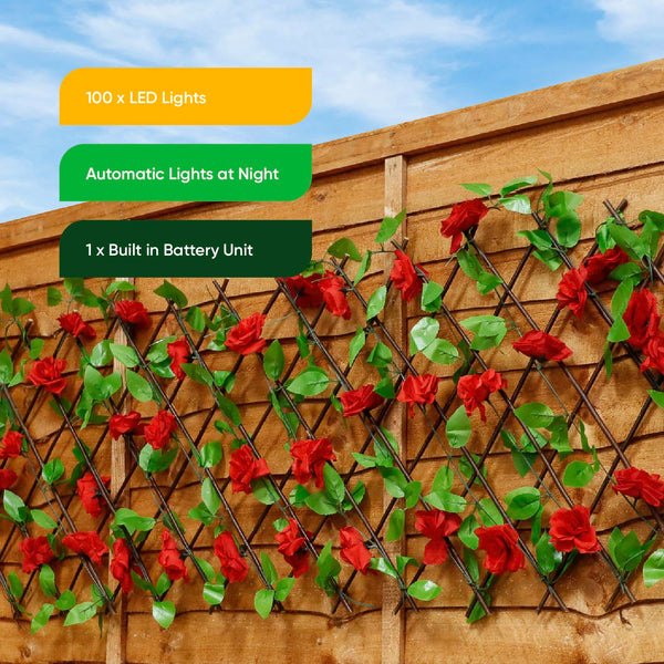 Solar Garden Trellis – Red Flower Trellis with LED Lights