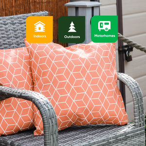 Pair of Outdoor Scatter Cushions – Orange Cube Design