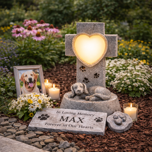 Solar Garden Ornament – Dog Memorial Light with LED Heart