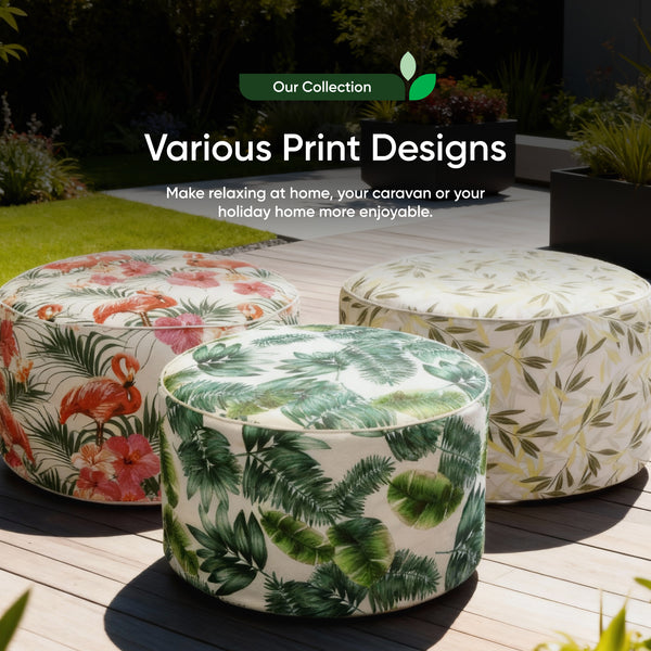 Outdoor Pouf Ottoman – Jacquard Blue Inflatable Footstool