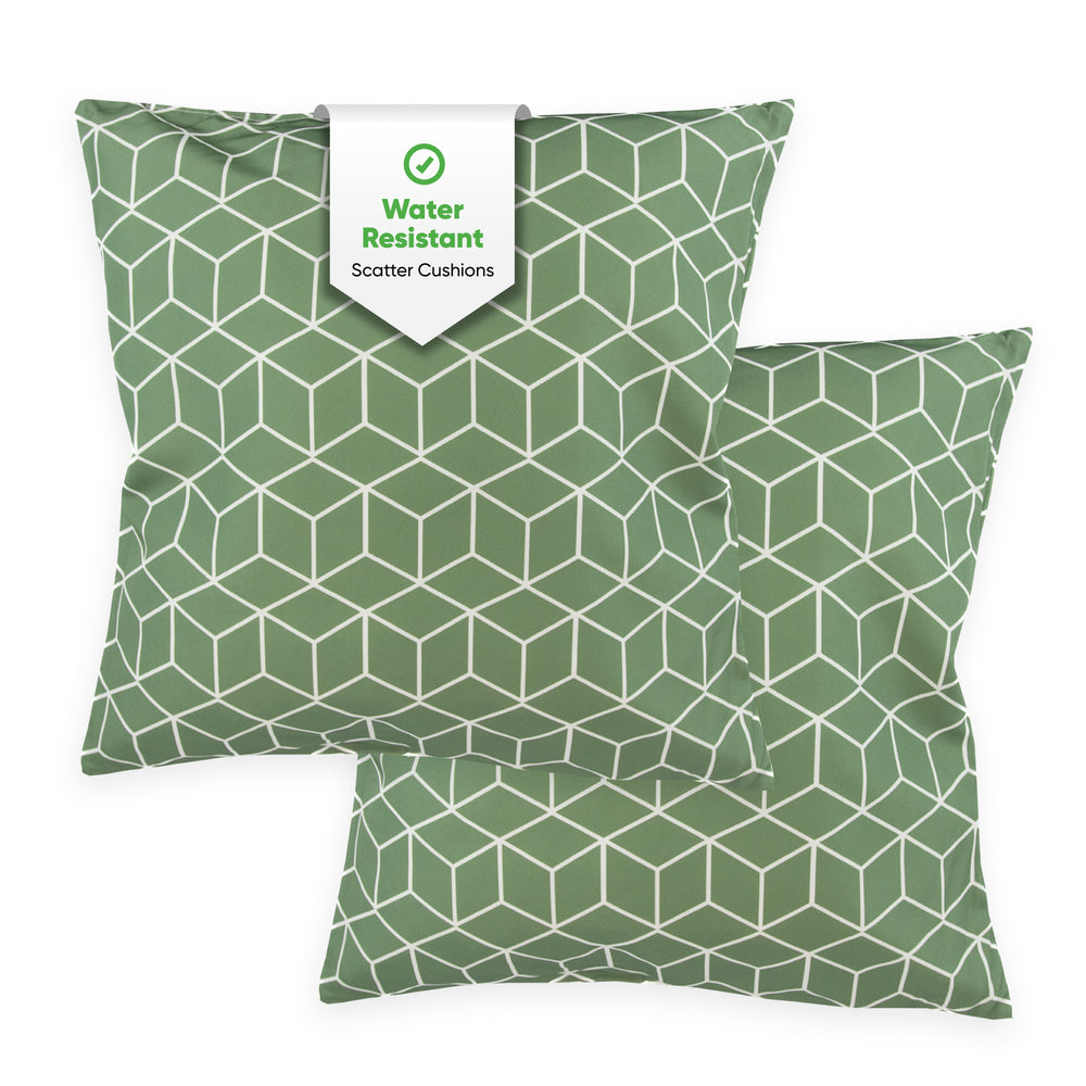Pair of Outdoor Scatter Cushions – Green Cube Design
