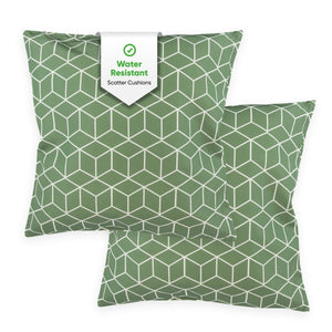 Pair of Outdoor Scatter Cushions – Green Cube Design
