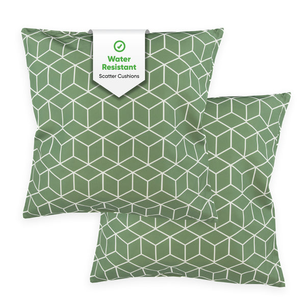 Pair of Outdoor Scatter Cushions – Green Cube Design