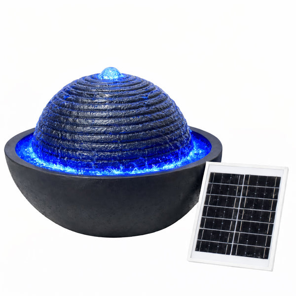 Solar Water Feature – Zen Ripple Dome Fountain with LED Lights & Battery Backup