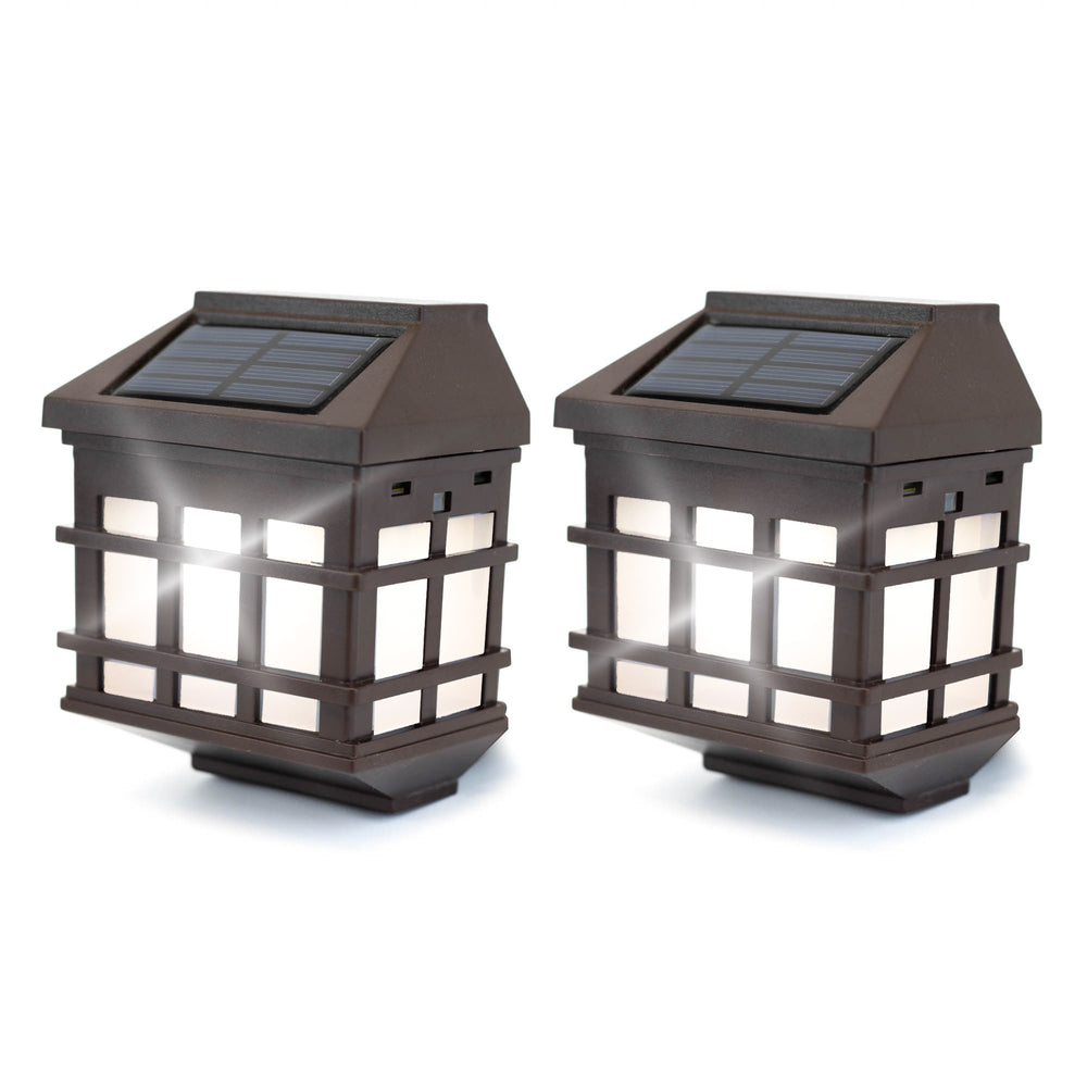 Pack of 2 Solar Fence Lights – Lantern Style LED Wall Lights