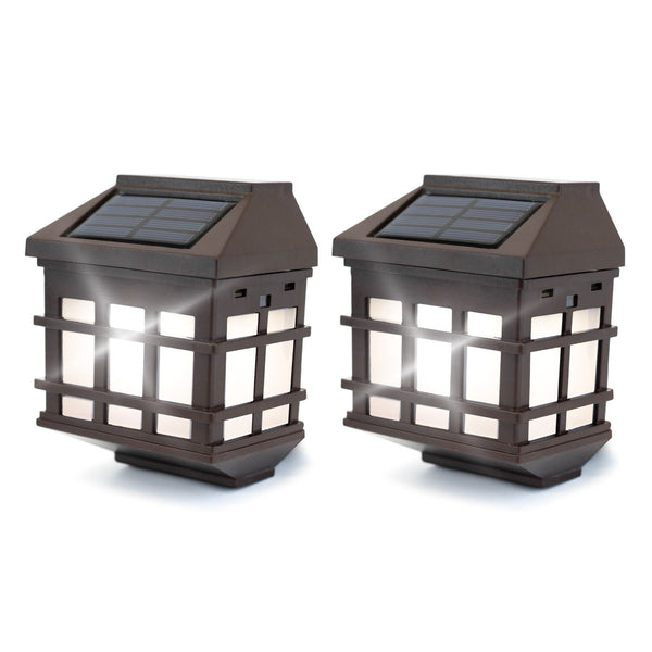 Pack of 2 Solar Fence Lights – Lantern Style LED Wall Lights