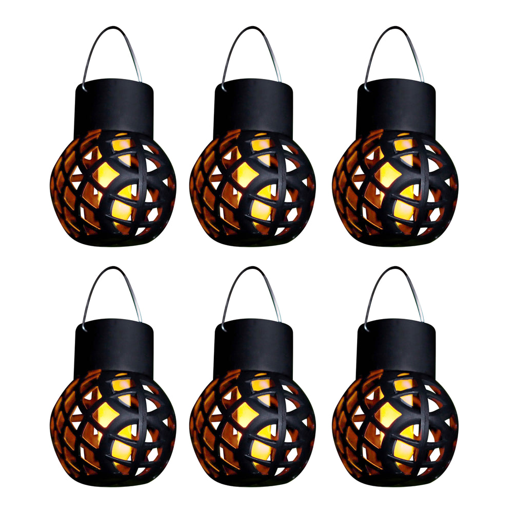 Pack of 6 Solar Hanging Lanterns – Dancing Flame LED Lights