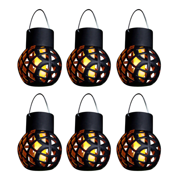 Pack of 6 Solar Hanging Lanterns – Dancing Flame LED Lights