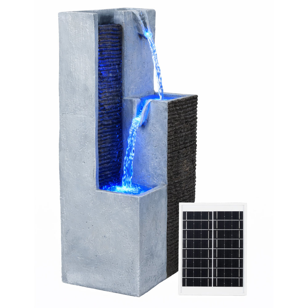 Solar Water Feature – Harmony Pillars Fountain with LED Lights & Battery Backup