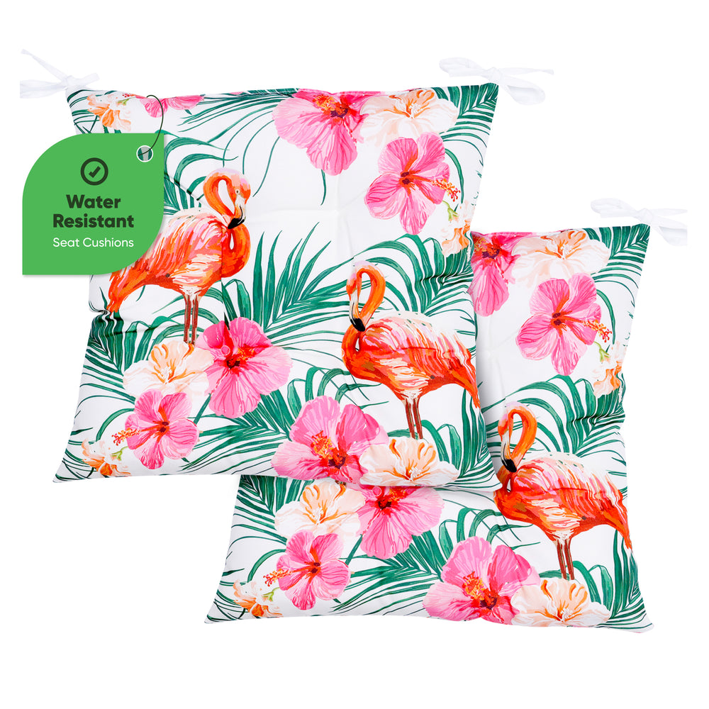 Pair of Outdoor Seat Pads - Flamingo Design Chair Cushions