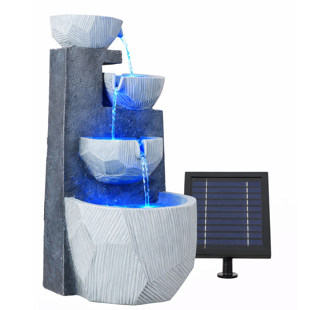 Solar Water Feature – Cascading Rippling Bowls Fountain with LED Lights & Battery Backup