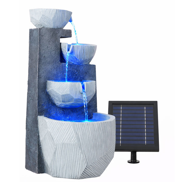 Solar Water Feature – Cascading Rippling Bowls Fountain with LED Lights & Battery Backup