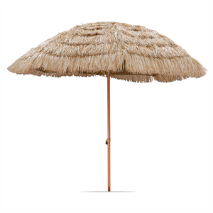Garden Parasol – Straw Beach Umbrella with Tilt & Wooden Pole