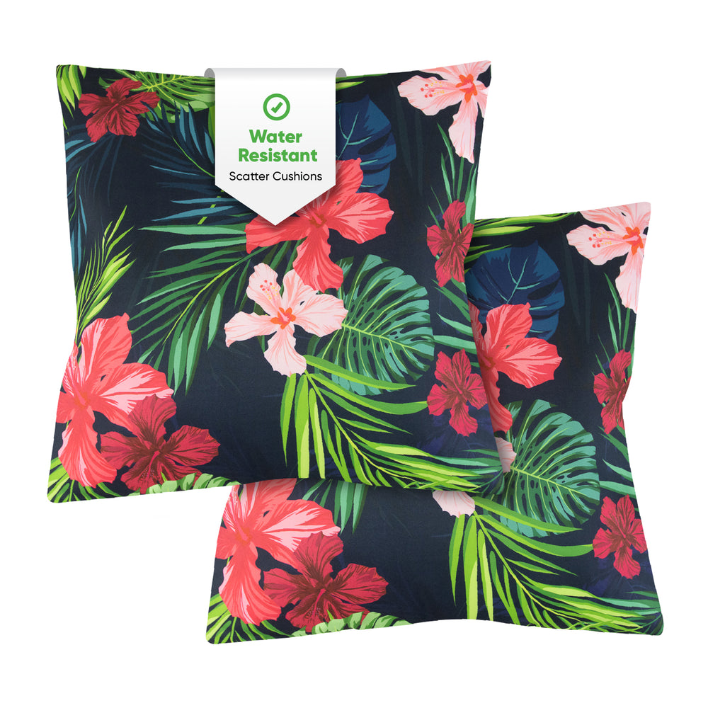 Pair of Outdoor Scatter Cushions – Tropical Leaf Design