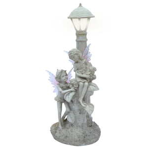 Solar Garden Ornament – Fairies Under Lamp Post with LED Light