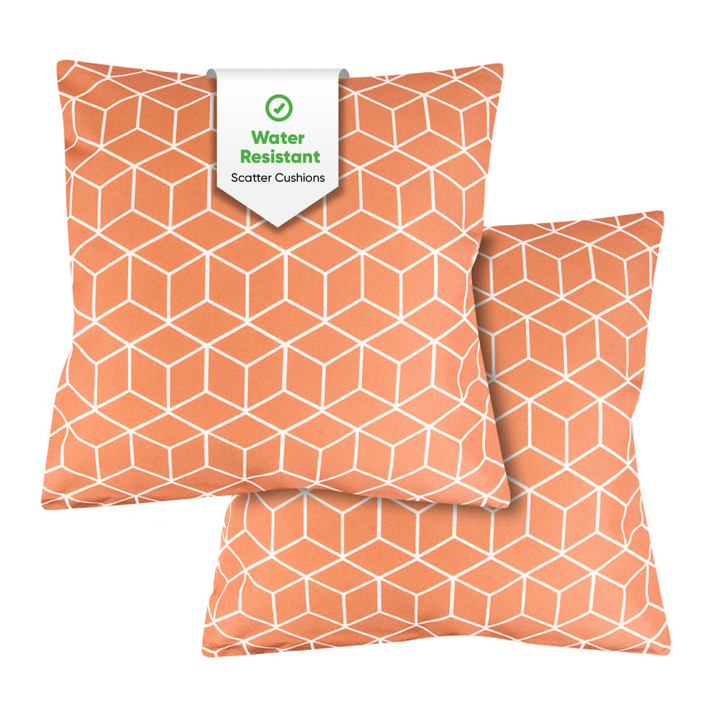 Pair of Outdoor Scatter Cushions – Orange Cube Design