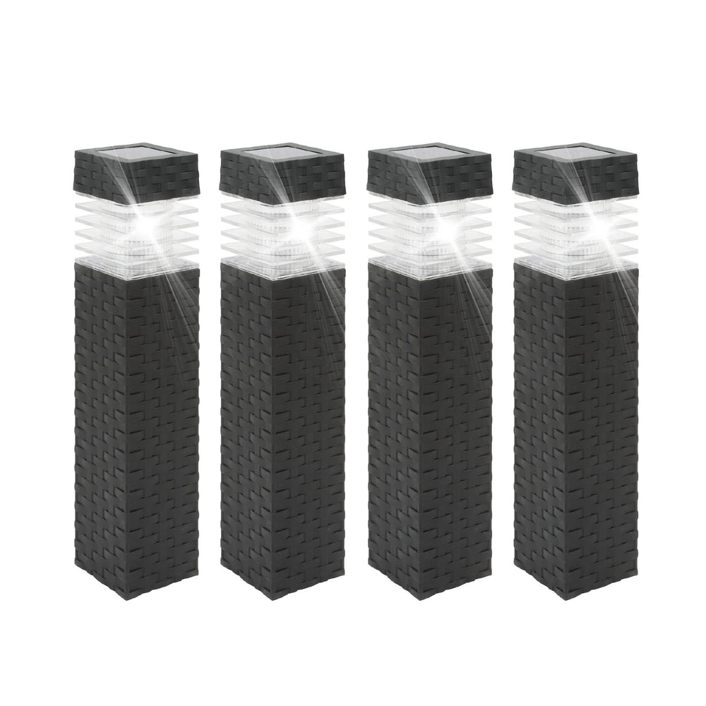 Pack of 4 Rattan Style Solar Stake Lights – White LED Garden Path Lights